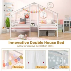 Tangkula Double Twin Size Bed Frames For Kids With Built-in Table & USB Port Guardrails -Tangkula GUEST cb2e849b 69e1 43e5 be0c 3f6a3d692ab7