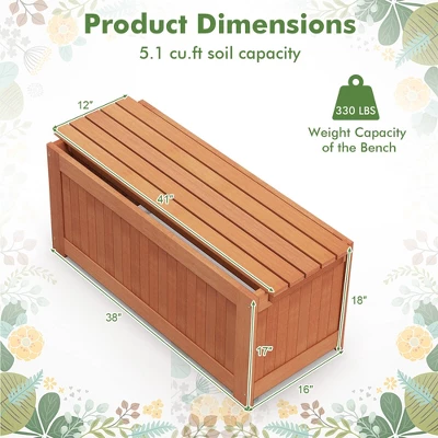 Tangkula Hardwood Outdoor Planter Box W/ Seat 2-in-1 Wooden Raised Garden Bed & Bench 8 Tangkula Hardwood Outdoor Planter Box W/ Seat 2-in-1 Wooden Raised Garden Bed & Bench - Image 6