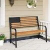 Tangkula 50” Outdoor Garden Bench 2-Person Metal Patio Chair With Flag Pattern Backrest & Rustic Wood Grain Finish -Tangkula GUEST cb593f96 35f5 4916 a8ea 9766aed80ccf