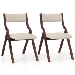Tangkula Folding Dining Chairs Set Of 4 Wooden Table Chairs W/ Padded Seat Modern Coffee & Beige -Tangkula GUEST cb6cb0a2 c0ab 4575 8b0b be76a917b172