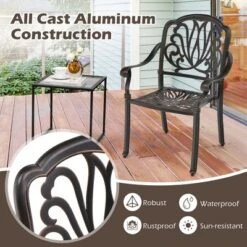 Tangkula 2 Pieces Cast Aluminum Chairs Set Of 2 Stackable Patio Dining Chairs W/ Armrests -Tangkula GUEST cb764aac 07e2 488d 8cb2 862d4cbdbecd