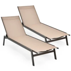 Tangkula 2PC Patio Chaise Lounger With 6-Postion Adjustable Backrest And Breathable Fabric Brown -Tangkula GUEST cb98aa9d 083b 40f5 b387 bc024dcaa063