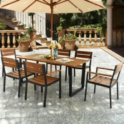 Tangkula Patented 7PCS Patio Dining Set Outdoor Furniture Set W/ 6 Armchairs Umbrella Hole -Tangkula GUEST cbc356df 3251 4d23 9680 6276cda3adb1