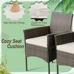 Tangkula 5 PCS Patio Dining Set Round Acacia Wood Table 4 Cushioned Wicker Armchairs -Tangkula GUEST cbca915a 8069 40ea b066 7cc9da70d62f