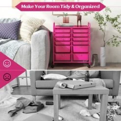 Tangkula Craft Organizers And Storage Cart - Rolling Cart With 12 Drawers Wheels Mobile Rolling Utility Cart Hot Pink -Tangkula GUEST cbd54cf1 1eeb 4503 8efb 761c5c6fc358