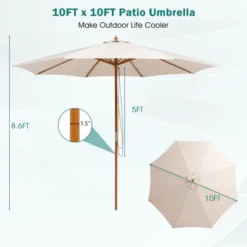 Tangkula 10FT Patio Umbrella Outdoor Table Market Umbrella With 8 Bamboo Ribs Pulley Lift And Ventilation Hole Beige -Tangkula GUEST cbeab79b 8543 46e9 b7b2 ec4cda9b6952