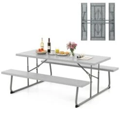 Tangkula Folding Picnic Table W/ 2 Benches 6 FT Camping Table Set W/ All-Weather HDPE Tabletop Grey -Tangkula GUEST cbf579ac a874 4a44 bead 1201a5ae8a9e