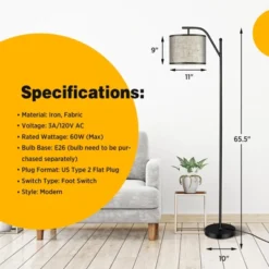 Tangkula Mid Century Tall Pole Floor Lamp With Arc Hanging Shade, Foot Switch & Metal Base, Indoor Reading Standing Light, LED Bulb Not Included -Tangkula GUEST cc12d800 9668 4766 9f04 9e107e4613c2