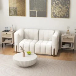 Tangkula Rattan Nightstand Boho End Table With Drawer & Open Shelf For Living Room Oak -Tangkula GUEST cc486d5c fd91 41db b91b ab9bf5ff2191