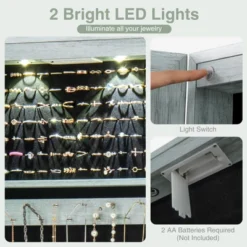 Tangkula Wall Or Door Mounted Jewelry Armoire With 47.5" Full Length Mirror Lockable Cabinet With 2 LED Lights 2 Drawers Over The Door Navy -Tangkula GUEST cc549abb b660 429d 877e 3ebcd4c36727