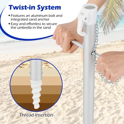 Tangkula 6.5 FT Beach Umbrella UPF50+ Sun Protection Portable Sunshade Parasol For Sand 8 Tangkula 6.5 FT Beach Umbrella UPF50+ Sun Protection Portable Sunshade Parasol For Sand - Image 6