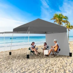 Tangkula 14 X 9.2 FT Pop Up Canopy Tent W/ 2 Convertible Sidewalls To Awning & Stakes