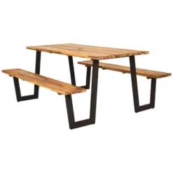 Tangkula Patented Picnic Table Bench Set Outdoor Camping Wooden 2 Built-in Benches W/Umbrella Hole -Tangkula GUEST cd42ffef ee84 409c b957 19501c6a227f
