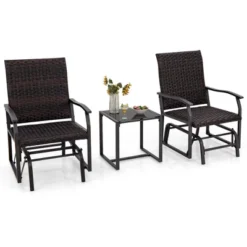 Tangkula 3 PCS Patio Gliding Set Wicker Swing Glider Furniture Set W/ Tempered Glass Coffee Table -Tangkula GUEST cd460a98 1638 4b6c b0dd f65ca492b5a3