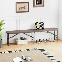 Tangkula 6 Ft Plastic Folding Bench Portable Fold-in-Half Seat W/ 1320 LBS Capacity Gray -Tangkula GUEST cd4daa33 cd8b 4efb 8206 c2342d27e39c