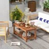 Tangkula Patio Hardwood Coffee Table 2-Tier Wooden Coffee Table With Slatted Tabletop & Storage Shelf Outdoor Rectangular Cocktail Table -Tangkula GUEST cd661c10 ff88 424b 8262 40388b474423