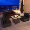 Tangkula 6 PCS Patio Wicker Furniture Set With 30" Gas Fire Pit Table 50,000 BTU Black/Red/Turquoise/Navy/White Cushions