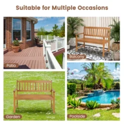Tangkula 2-Person Outdoor Bench Patio Wooden Bench With Ergonomic Backrest & Armrests All-weather Acacia Wood Frame 43"x 22" -Tangkula GUEST cd809129 ad79 4cc3 959f 37af0c265b96