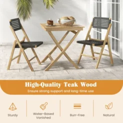 Tangkula 4PCS Folding Chairs W/ Woven Rope Seat & High Back Indonesia Teak Patio