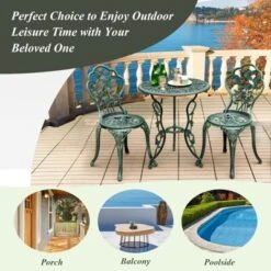 Tangkula Rose Design Bistro Set Antique Aluminum Bench Patio Garden Chair For Outdoor Green -Tangkula GUEST cd9ac8d0 3304 4051 8147 e789c236841d 1