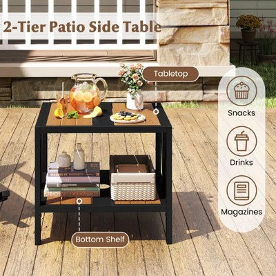 Tangkula 2PCS Outdoor Side Table 2-Tier Coffee End Table W/ 1.57" Umbrella Hole Storage Shelf 7 Tangkula 2PCS Outdoor Side Table 2-Tier Coffee End Table W/ 1.57" Umbrella Hole Storage Shelf - Image 5