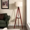 Tangkula Tripod Floor Lamp Wood Standing Lamp W/ Flaxen Lamp Shade And E26 Lamp Base