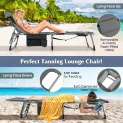 Tangkula Outdoor Folding Chaise 5-Position Lounge Chair W/ Face Hole & Adjustable Footrest -Tangkula GUEST cdbf4244 5726 4fc6 964e 62b6ddc0d7db