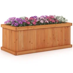 Tangkula Raised Garden Bed Fir Wood Rectangle Planter Box With Drainage Holes Detachable Base Plate Raised Patio Planter Kit Box -Tangkula GUEST cdc4b5cf 2326 4458 86b1 a7f714fad5e4