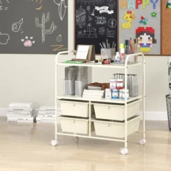 Tangkula 4-Drawer Rolling Storage Cart With 2 Shelves Mobile Utility Cart With Removable Drawers And Metal Frame With Lockable Wheels White -Tangkula GUEST cdcf289a 3411 42ba bf09 9d5cde482b12