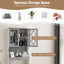 Tangkula Grey Bathroom Over The Toilet Space Saver Storage Cabinet Organizer Shelf -Tangkula GUEST ce0867b5 57f0 4de5 ab97 4fa0fa630874