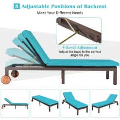 Tangkula Patio Rattan Lounge Chair Outdoor Cushioned Chaise Height Adjustable Turquoise -Tangkula GUEST ce2aa624 1f8d 4ac6 afab 3774a40a0236