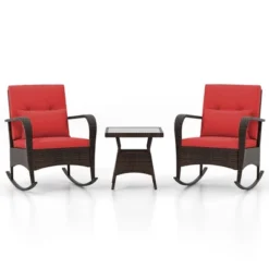 Tangkula 3 Piece Outdoor Rocking Set Rattan Rocker Chairs W/ Tempered Glass Coffee Table Red -Tangkula GUEST ce81755f e7fb 4393 b1db 7402c5c1e67a