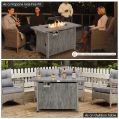 Tangkula 43’’ Propane Fire Pit Table 50,000 BTU Outdoor Propane Gas Fire Table W/ Wood Grain Tabletop Hideaway Tank Storage -Tangkula GUEST ce96ce8a 82e0 4db1 b5d1 415999d77fc1