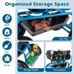 Tangkula Rolling Garden Cart Work Seat Height Adjustable Swivel Stool Cart With Removable Cushion & 2 Steering Handles -Tangkula GUEST ce9c0eca 3ddb 47fa af8f f0d0bbd73666