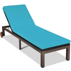 Tangkula Patio Rattan Lounge Chair Outdoor Cushioned Chaise Height Adjustable Turquoise -Tangkula GUEST ceac0674 50a4 4917 82e3 53185038ce9d