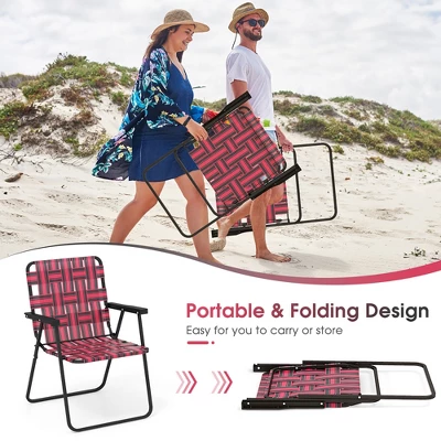 Tangkula Set Of 4 Patio Folding Web Chair Set Portable Beach Camping Chair Red 7 Tangkula Set Of 4 Patio Folding Web Chair Set Portable Beach Camping Chair Red - Image 5