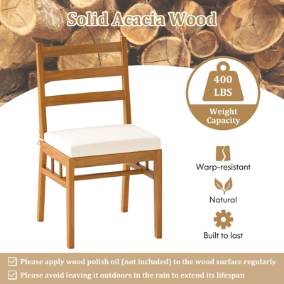 Tangkula Solid Acacia Wood Patio Chair Set Of 4 W/ Padded Seat Cushions 7 Tangkula Solid Acacia Wood Patio Chair Set Of 4 W/ Padded Seat Cushions - Image 5
