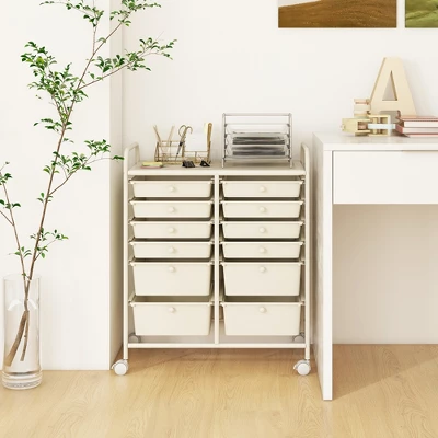 Tangkula 12-Drawer Rolling Storage Cart Multipurpose Organizer Cart With 2 Sizes Plastic Drawers Mobile Utility Cart With Lockable Casters White 4 Tangkula 12-Drawer Rolling Storage Cart Multipurpose Organizer Cart With 2 Sizes Plastic Drawers Mobile Utility Cart With Lockable Casters White - Image 2