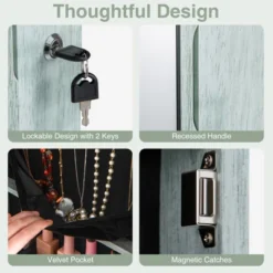 Tangkula Wall Or Door Mounted Jewelry Armoire With 47.5" Full Length Mirror Lockable Cabinet With 2 LED Lights 2 Drawers Over The Door Navy -Tangkula GUEST cf2ac7c7 e47c 4a80 beeb b4700b60a5b4