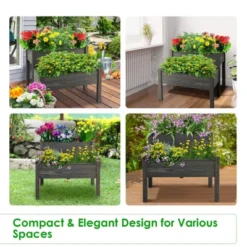Tangkula 2 Tier Wooden Raised Garden Bed Elevated Planter Box W/ Legs Drain Holes -Tangkula GUEST cf39fd9a fb82 46ea ba70 cfc2c64fcb11