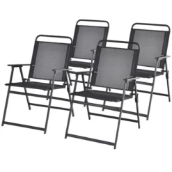 Tangkula Set Of 4 Heavy-Duty Metal Folding Chairs Frame Armrests Portable Patio Black -Tangkula GUEST cf4b77a7 fb0b 4d0b ab6d 0be78e68b4a1