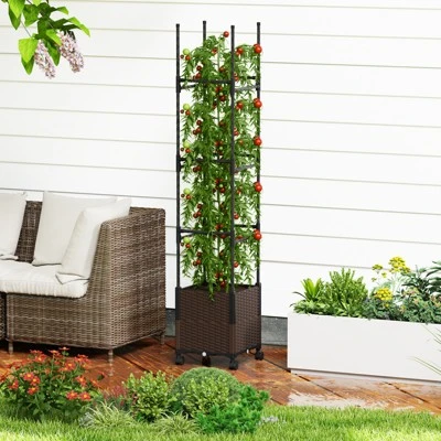 Tangkula 87" Tall Raised Garden Bed W/ Plant Box & Trellis Lockable Wheels Indoor Outdoor 3 Tangkula 87" Tall Raised Garden Bed W/ Plant Box & Trellis Lockable Wheels Indoor Outdoor