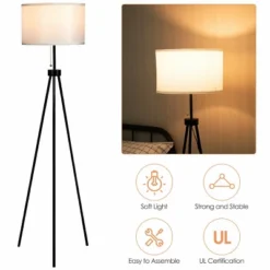 Tangkula 60.5" Metal Tripod Floor Lamp, Contemporary Minimalist Standing Floor Light With Iron Legs, Fabric Drum Shade, E26 Lamp Base -Tangkula GUEST cf8ccf71 fbec 4282 9b40 80d1bee8dac1