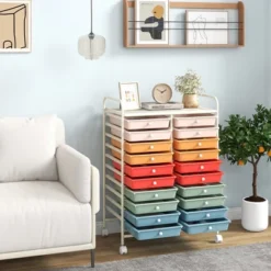 Tangkula Office Rolling Cart 20 Storage Drawers Scrapbook Paper Studio Organizer Macaron