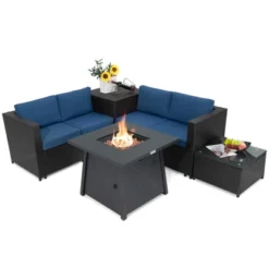 Tangkula 5-Piece Outdoor Patio Furniture Set With 50,000 BTU Propane Fire Pit Table Patio Conversation Set W/ Cushions, Storage Box, Coffee Table -Tangkula GUEST cfa4ad42 10b2 4e11 abb7 038af52a5efc