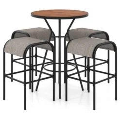 Tangkula 5 PCS Patio Bistro Set Round Table W/ 1.6" Umbrella Hole & 4 Stools Metal Frame -Tangkula GUEST cfd97793 3f11 46ad 8003 12885940ab19