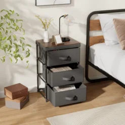 Tangkula 1pc/2pcs Dresser With 3 Drawers, Fabric Storage Organizer Tower Unit Tall Nightstand Bedside Table With Removable Lid For Bedroom -Tangkula GUEST cfdda789 67b5 4c35 b05c 085db0af52ca