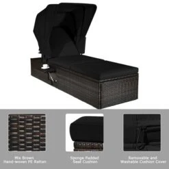 Tangkula Set Of 2 Rattan Patio Chaise Lounge Chair W/ Adjustable Canopy Black Cushion -Tangkula GUEST d000b301 f030 4174 b960 1f856c96ab92