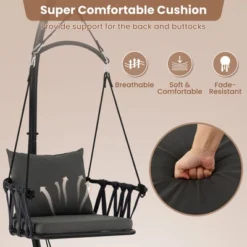 Tangkula Swing Chair W/ Stand Patio Hanging Swing Chair W/ Comfortable Seat & Back Cushions -Tangkula GUEST d03c4339 4969 4160 95b4 be47f6908c51