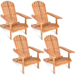 Tangkula 4PCS Folding Adirondack Chair Weather Resistant Outdoor Chair Eucalyptus Wood Adirondack Lounger Chair For Patio -Tangkula GUEST d03d3c51 7f58 4cbf a98c 33af5153f41a